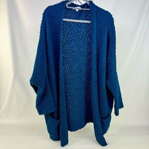 Umgee Teal Bubble Knit Drop Sleeve Open Front Cardigan with pockets 2X TL47153